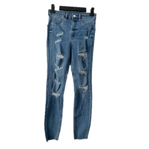 H&M Womens 4 Ultra High Rise Curvy Ripped Distressed Jeggings Streetwear Y2K 90s